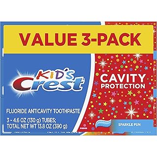 Crest Kid's Cavity Protection Toothpaste, Crest Kids Toothpaste, For Children And Toddlers 2+, Sparkle Fun, 4.6 Oz (Pack of 3), Toothpaste For Kids, Packaging may vary