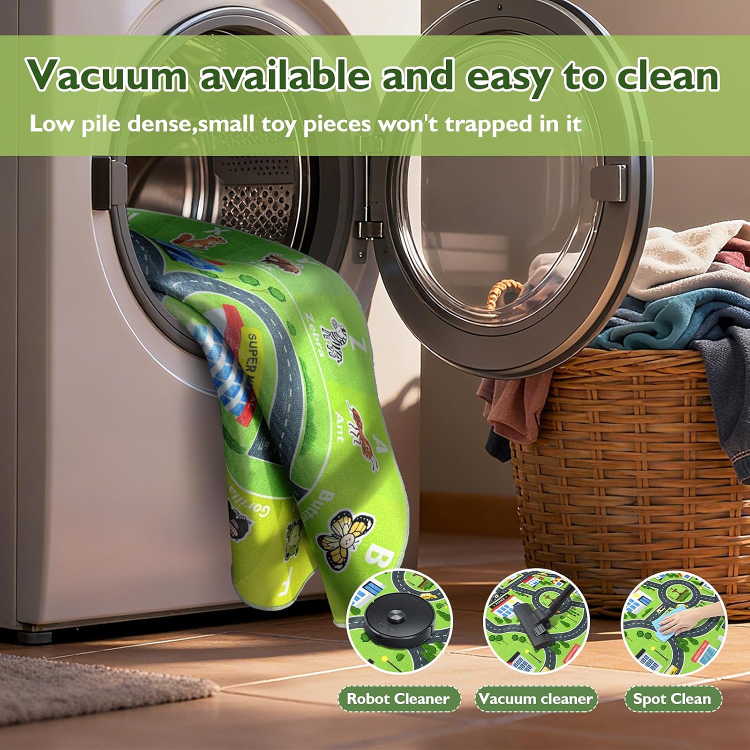 Kids City Road Car Play Rug Round ABC Alphabet Educational Play Mat,47x47'' Non-Slip Town City Map Kids Rug for Bedroom & Playroom Car Play Carpet Track Road Rugs Washable