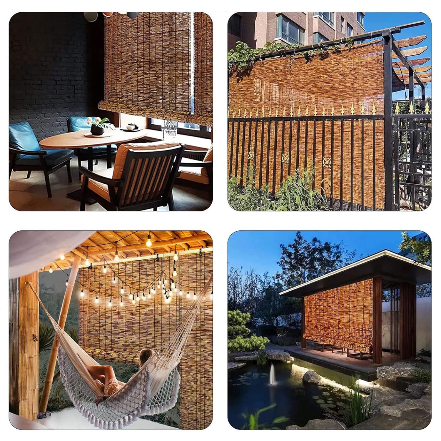 Tende di canne for Interni Facili da installare Tende di bambù arrotolabili Divisori for la Privacy Dimensioni Personalizzate Adatte for Interni/Esterni/Patio(59x71in/150x180cm)