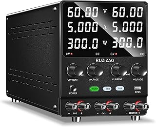 デュアル出力 可変直流安定化電源 60V 5A 2つの4桁電圧電流電力表示 直列/並列 変換60V 10A/120V 5A 大電力 エンコーダ調整 スイッチング電源 4-in-1 電気制御機器 2人で操作可能 日本プラグパワー線 日本語説明書付き