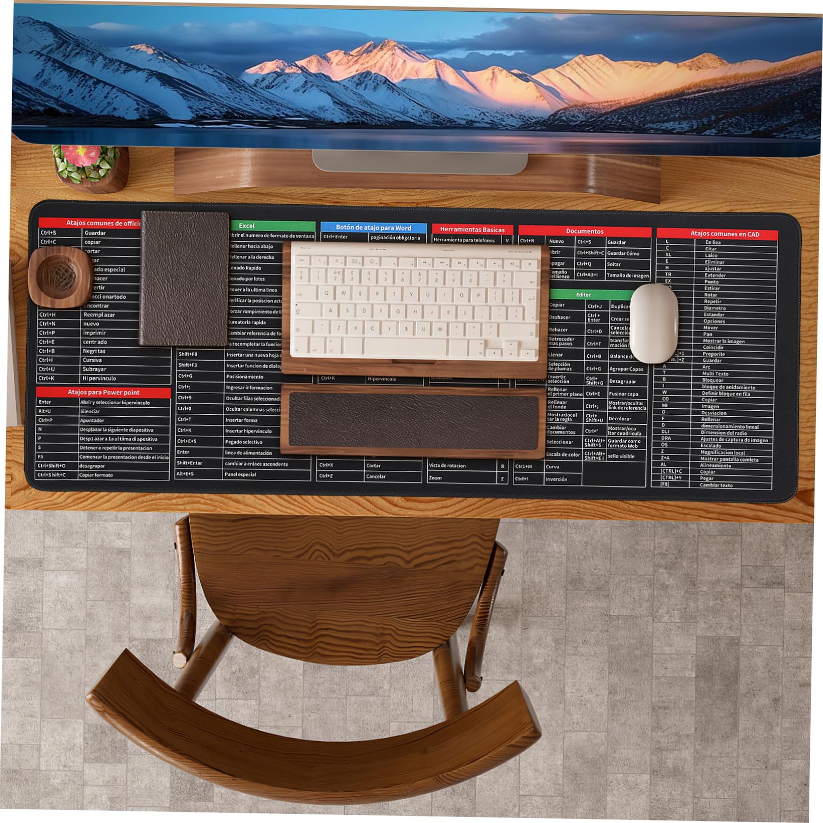 Alfombrilla de Teclado Antideslizante Grande Patrón de Atajos para Oficina y Juegos, Tapete de Goma 30X80X0.3Cm para Escritorio Ergonómico