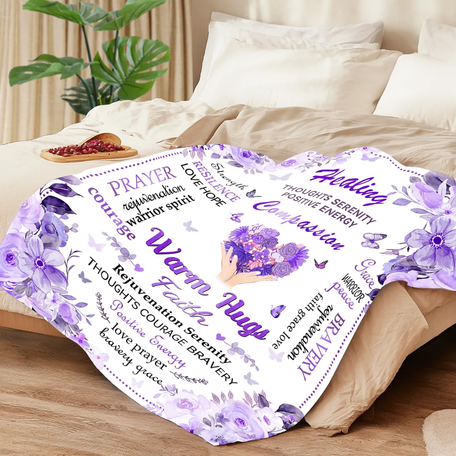 Get Well Gifts for Women After Surgery - Soft Hug Blanket - Thinking of You Gift for Mom, Sister, Friend - Healing Comfort Inspirational Gifts - Get Well Soon Prayer Gift 50"x60"(Purple) - Image 3