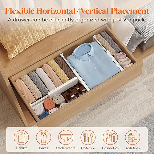 Miniatura 4 de Lifewit Paquete de 4 separadores de cajones de plástico de 4" de alto, organizadores de cajones ajustables de 11-17" para ropa, separadores de Beige
