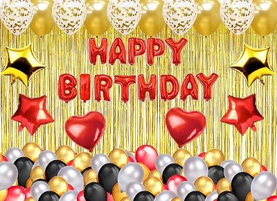 Theme My Party Happy Birthday Foil Decoration Combo, Pack Of 36, Red