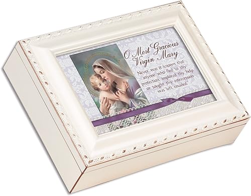 Más Gracious Virgen María Marfil con caja (adornos en dorado joyas caja de música Reproduce Ave Maria