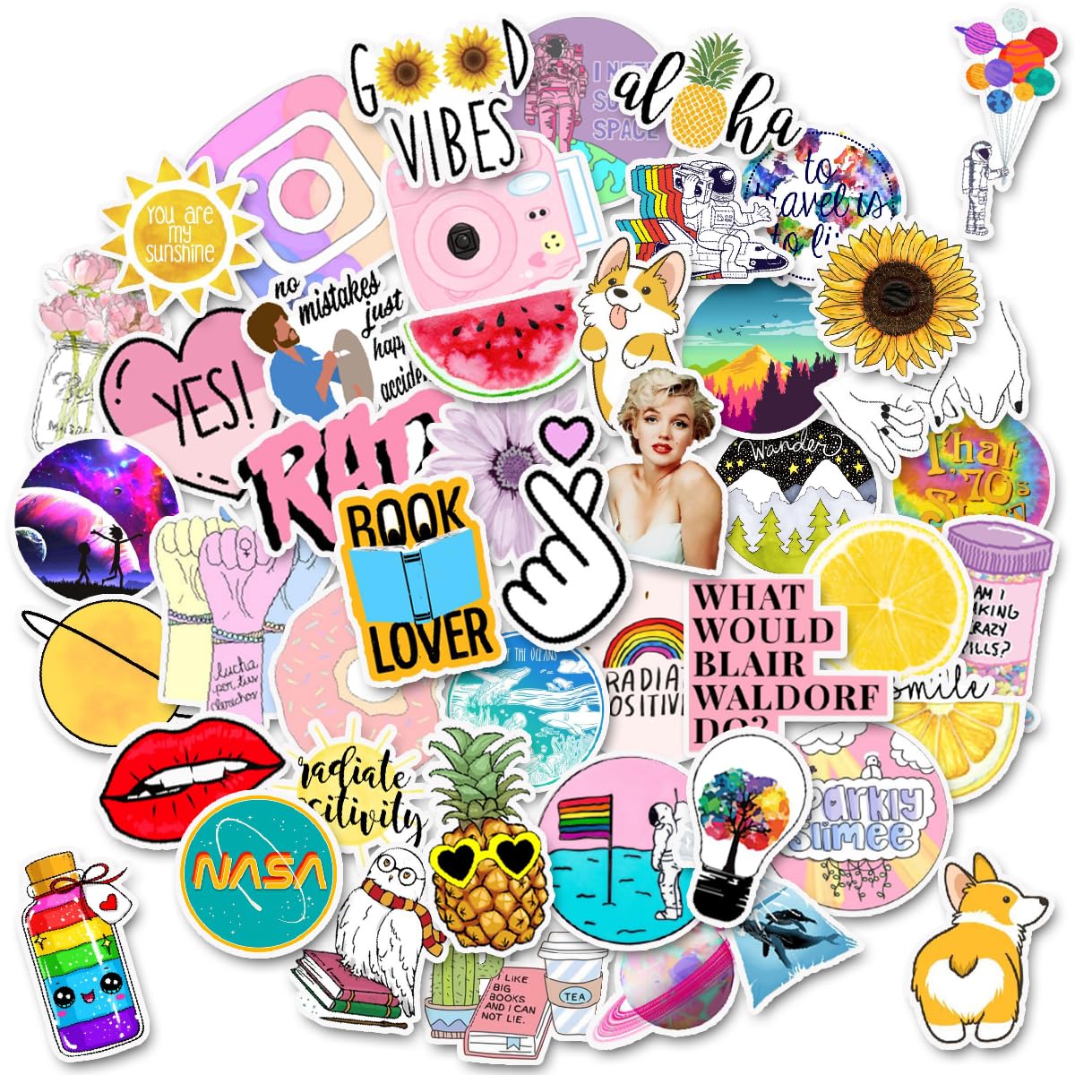 100 Cute Vinyl Aesthetic Stickers for Girls – Waterproof Y2K, Pink, VSCO & Retro Stickers for Laptop, Water Bottle, Scrapbooking & Journaling – Trendy Positive Vibes Decals for Teens & DIY Decor