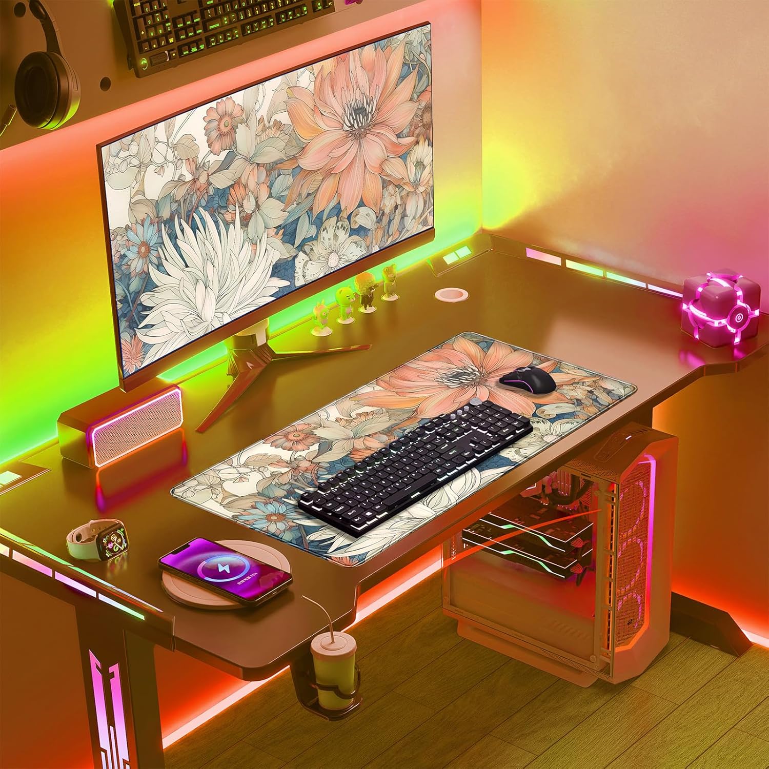 Japanese Floral Desk Mat Boho Aesthetic Flower Desk Matt for Desktop Large XXL Gaming Mouse Pad Extended Deskpad Laptop Keyboard Computer Mat Office Decor for Women 31.5 X 15.7 - Image 3