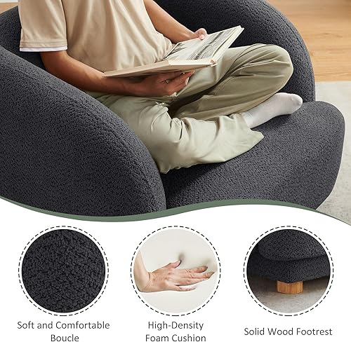 Miniatura 3 de VANOMi Silla de sala de estar de gran tamaño, sillas de barril modernas y cómodas, sillón individual con patas de madera, sillón tapizado para