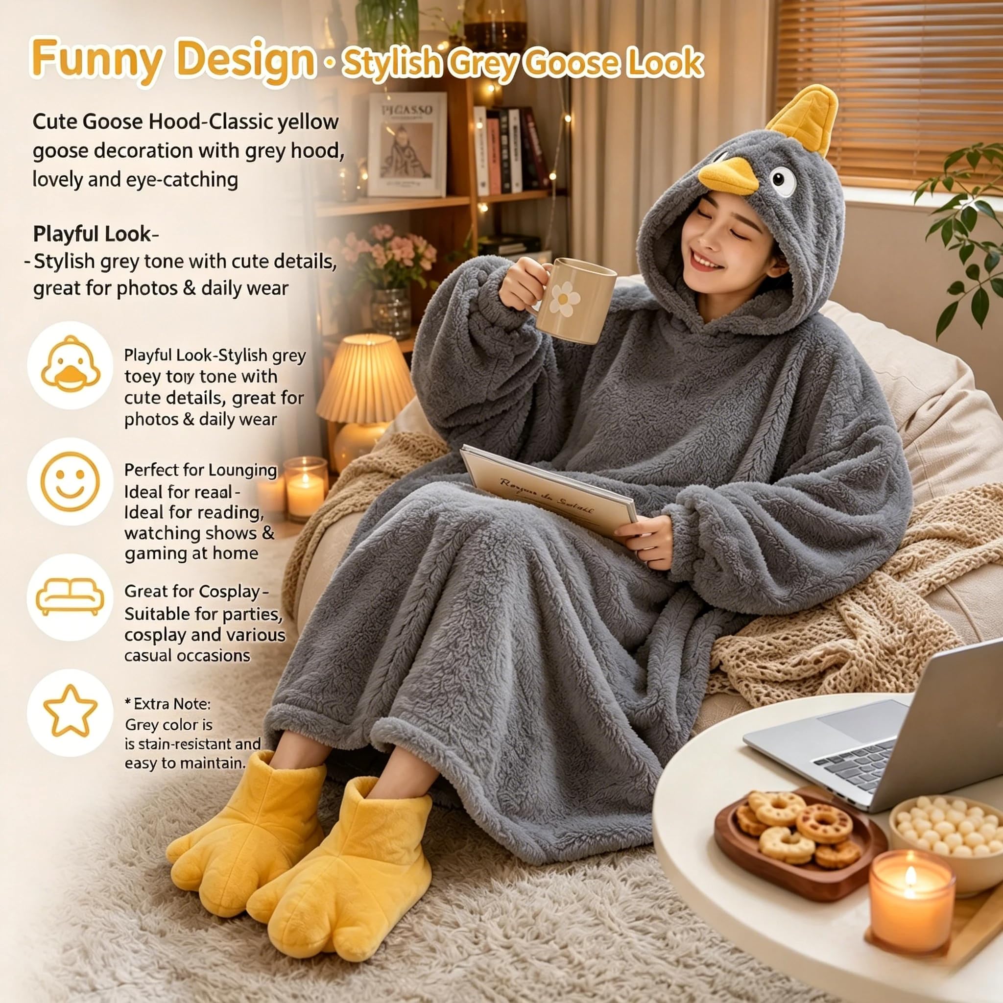 Tuta con cappuccio indossabile coperta d'oca, grande pigiama d'oca bianca con anatra indossabile coperta d'oca, pigiama anatra pigiama per bambini anatra oodie per casa lounge pigiami