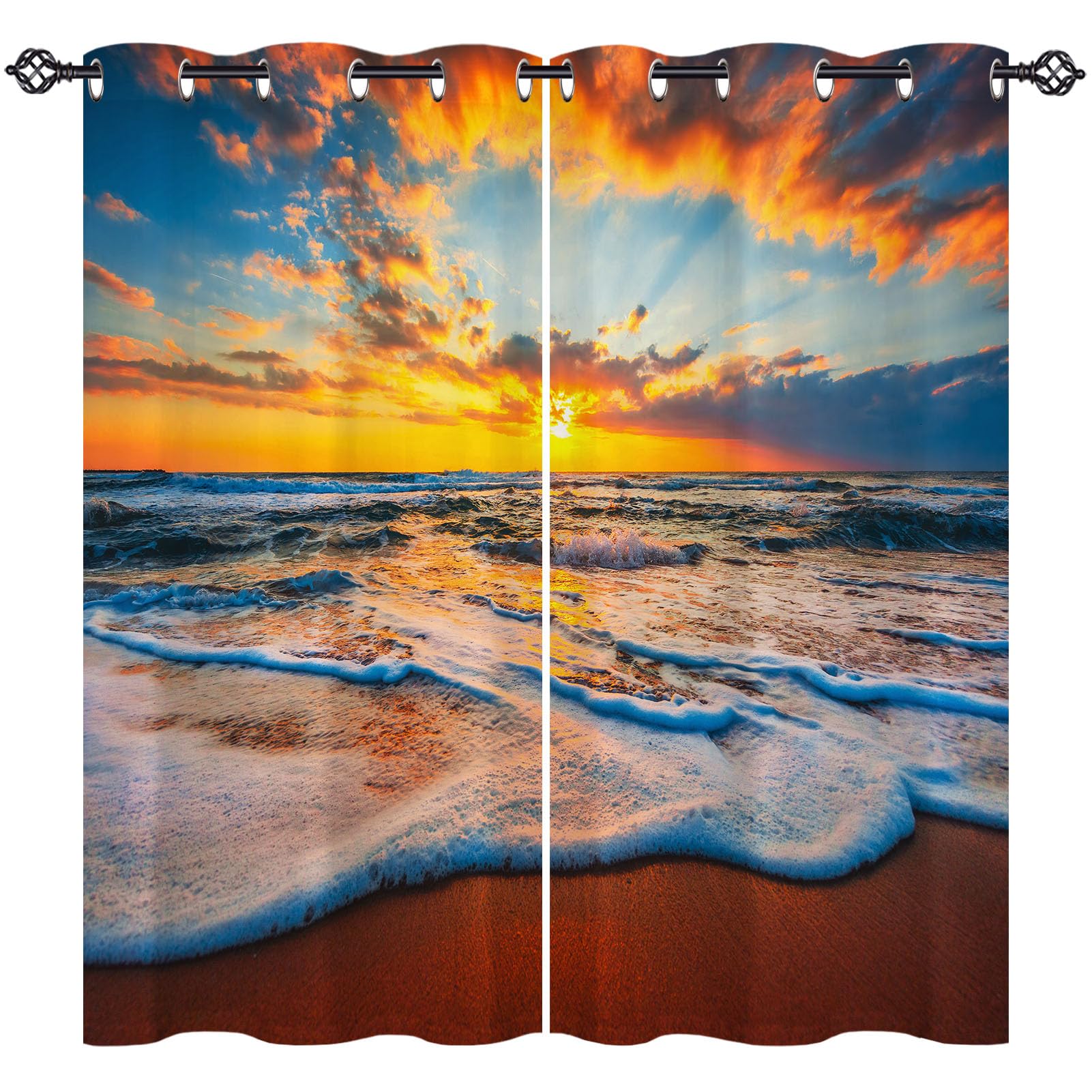 ANHOPE Sunset Beach Blackout Curtains Eyelet 46 x 54 Inch 2 Panels — image 1