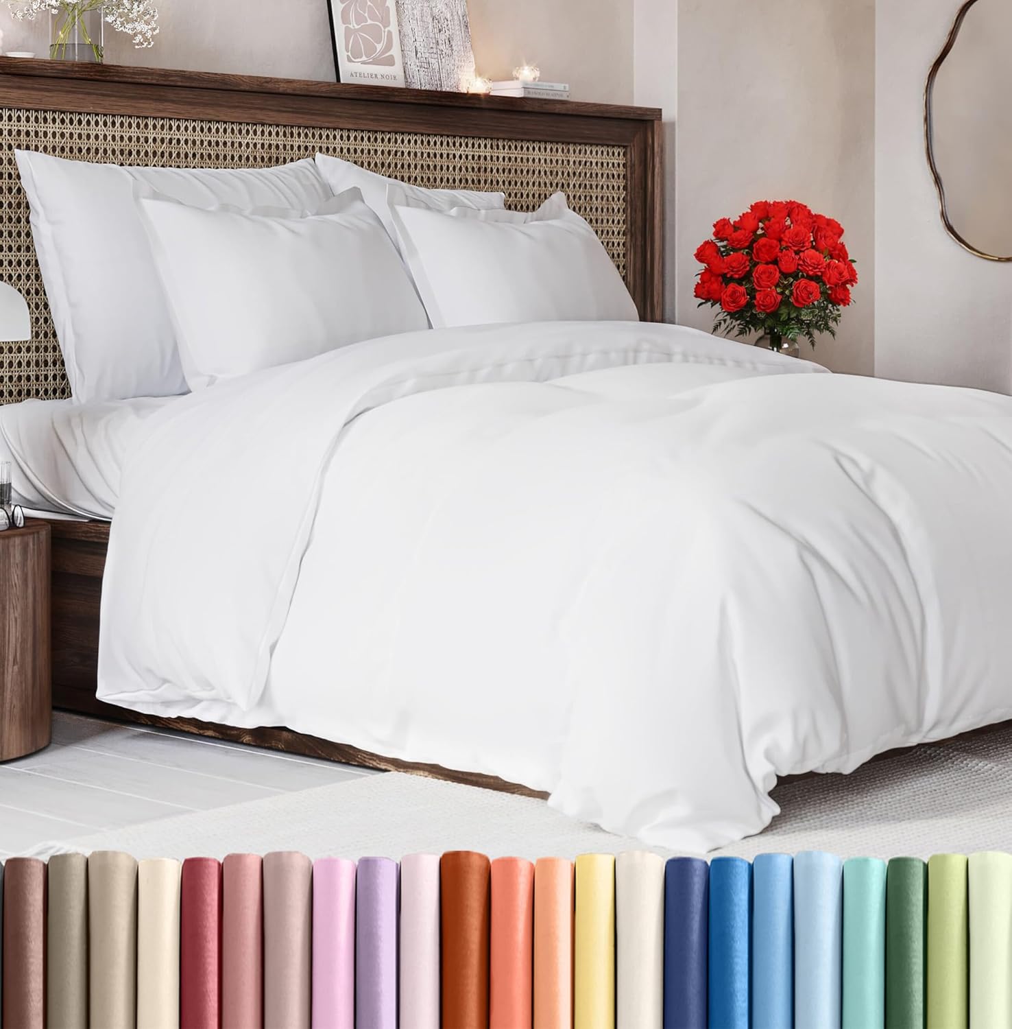 Duvet Cover Full Size Set - Extra Soft Full Size Duvet Cover 80 x 90 with 2 Pillow Shams - Hotel Luxury Quality Easy Care and Fade Free w/Zipper Closures & Ties - Comfy Breathable Bedding Set (White) 01 - White (No Comforter) Full (80x90)