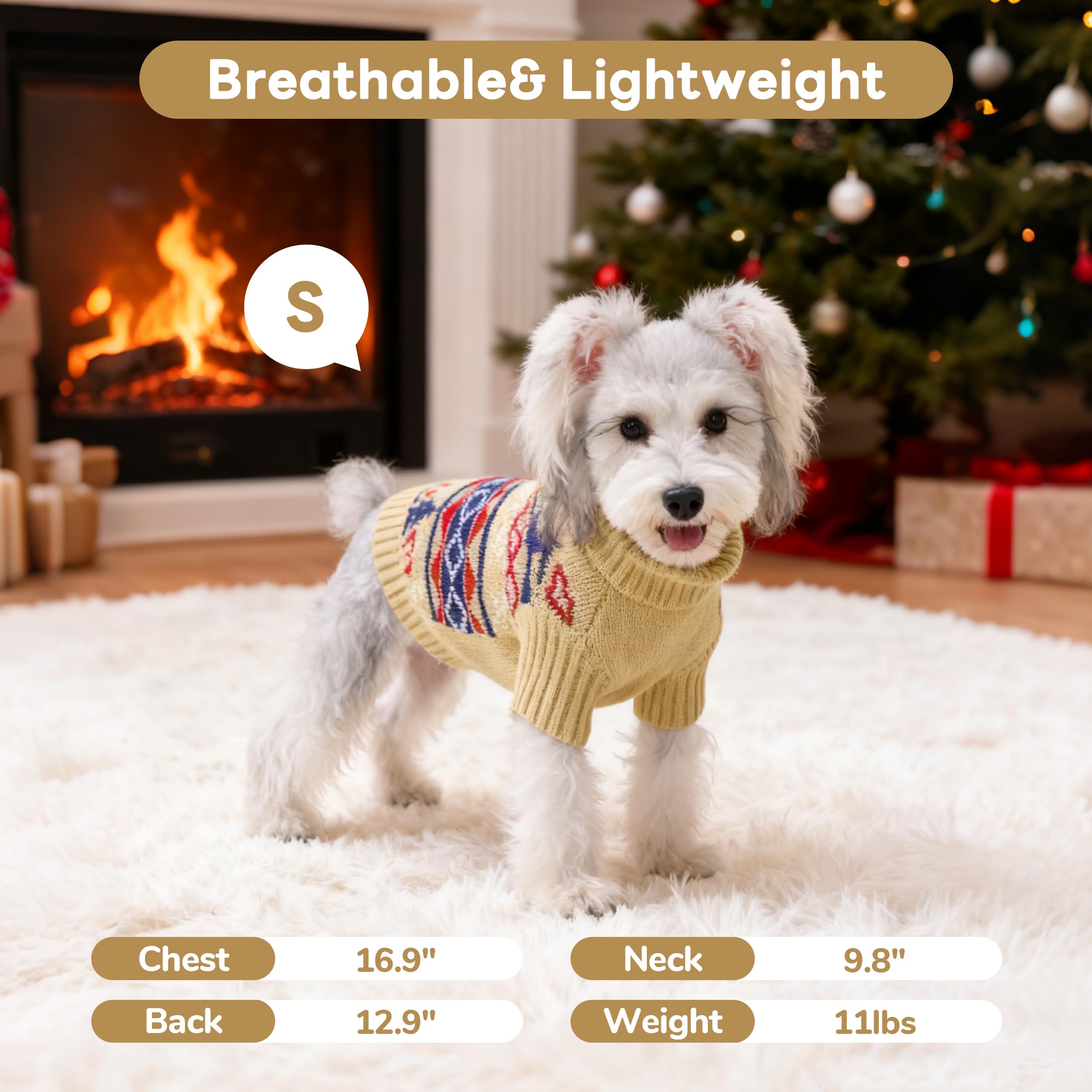 PUMYPOREITY Pull tricoté pour petit chien, pull à col roulé pour chiot, pull de Noël pour chien, garçons et filles, pull d'Halloween pour chihuahua, bouledogue français, yorkie, kaki, taille S