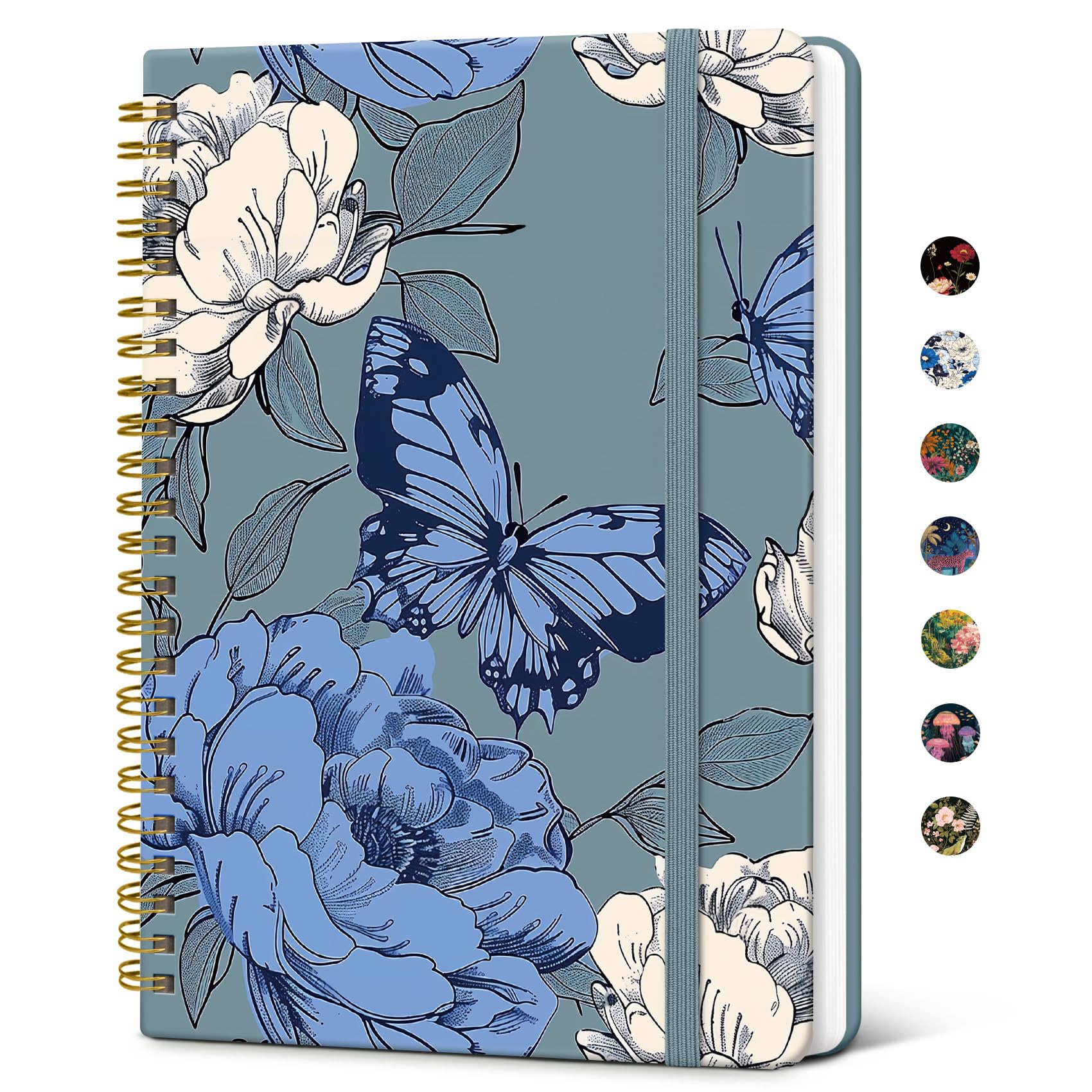 Taja Lined Spiral Journal Notebook for Women, A5 Cute College Ruled Hardcover Notebook for Work & Note Taking, Pretty Journal for Writing, 140 Pages, Flutter Garden