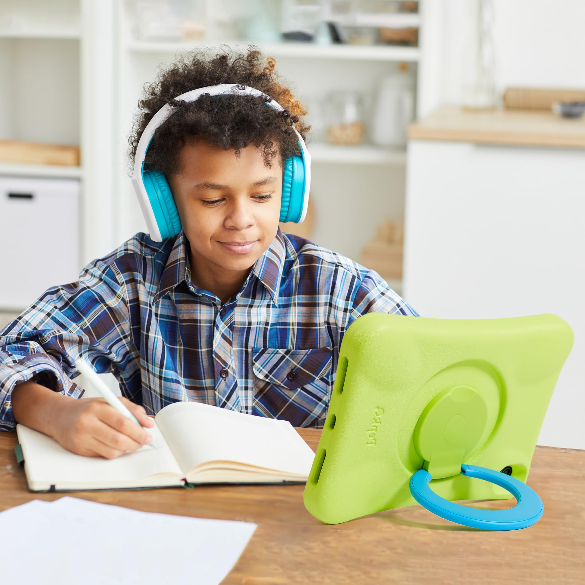 Kinder Hülle für iPad, Stoßfeste Hülle für iPad 11-Zoll A16 (2025) / 10,9-Zoll der 10. Generation (2022), Leichte Ganzkörper-Schutzhülle mit Faltbarem Griff/Ständer (Grün+Blau)
