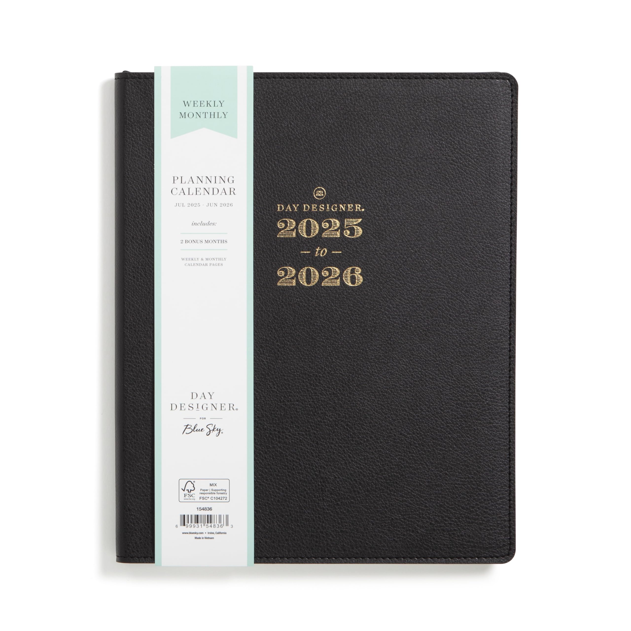 Blue Sky Day Designer 2025-2026 Weekly and Monthly Academic Year Planner Calendar, July 2025 - June 2026, 8" x 10", Faux Leather Cover, Bookbound,