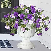 Ammyoo UV Resistant Faux Petunias Artificial Hanging Flowers, 2 Pack Silk Fake Blooms for Outdoor Garden Balcony Porch Indoor Decor (Purple White)