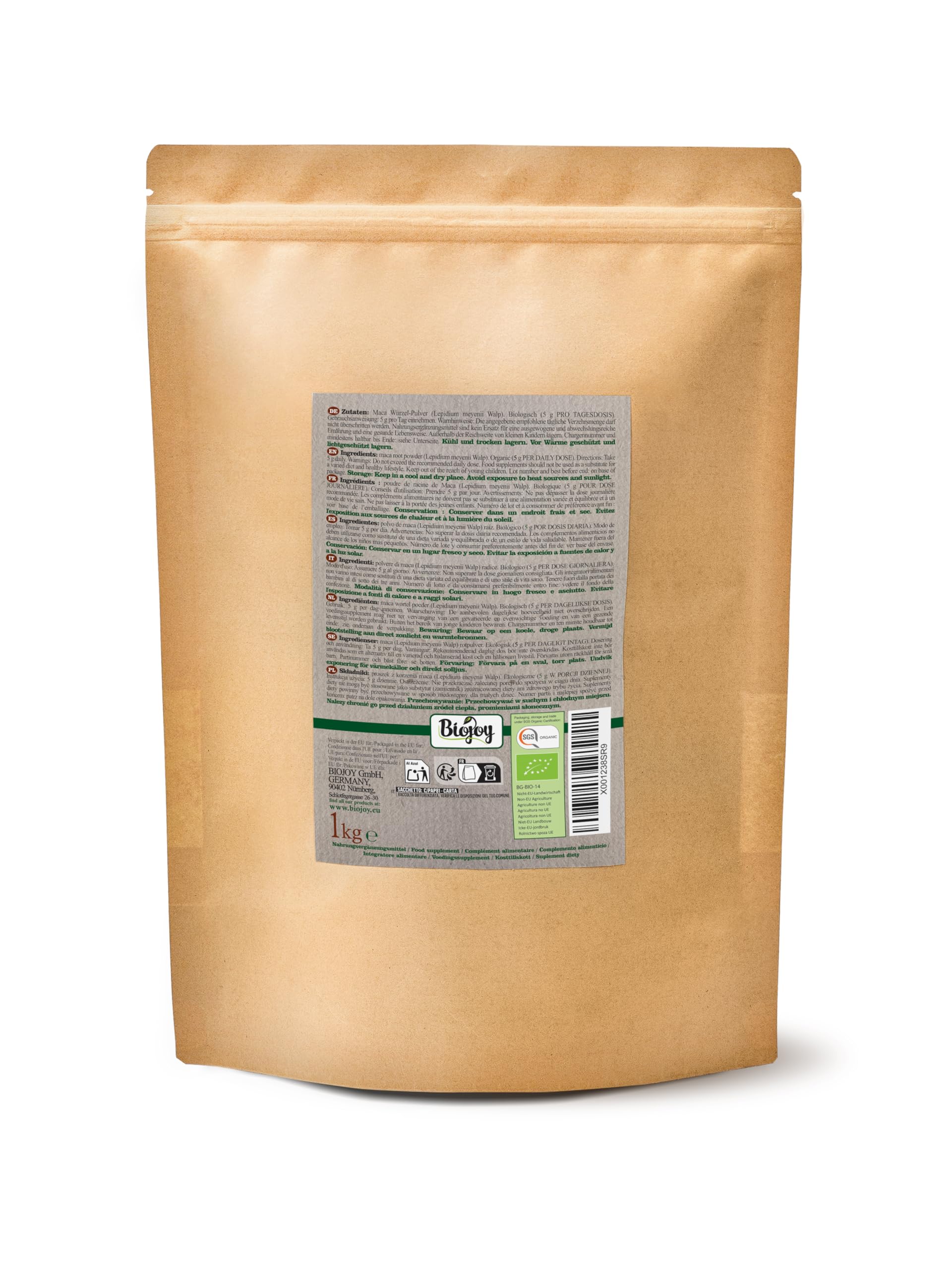 Biojoy Poudre de Maca BIO du Pérou (1 kg), naturelle et pure (Lepidium meyenii)