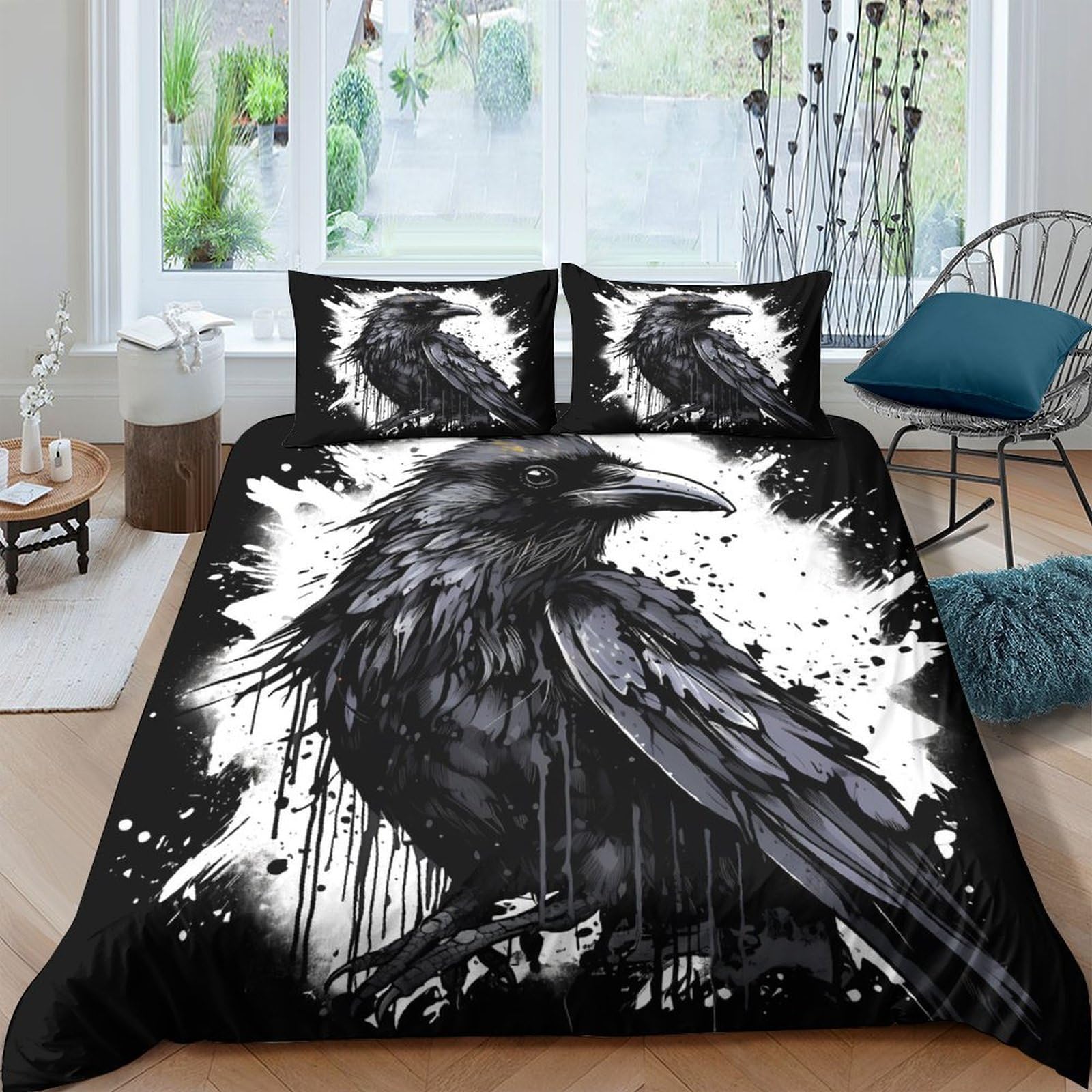 Ctjqhvkz Style-7 3D Printed Black Raven Fitted Sheet Microfiber Soft Art Gothic Crow Mattress Cover For Bedroom Dorm Decor Single（135X200cm）