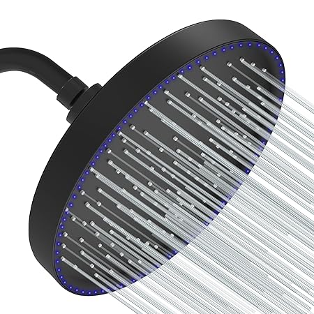 Plantex ABS Round Shower Head with LED/360 degree Rotatable Rain Shower Head for bathroom/Pressurized Shower Head/Hand shower head for bathroom/Showers for bathroom-(Black)