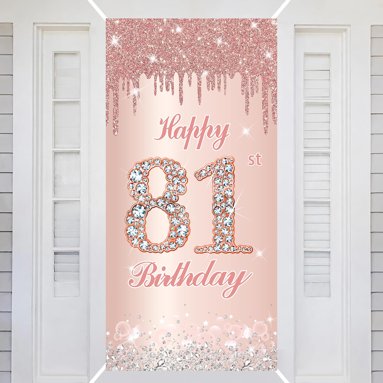 81st Happy Birthday Decorations Door Banner Pink Rose Birthday Banner for Party Backdrop for Women Door Cover Party Decoration Supplies Poster — image 1