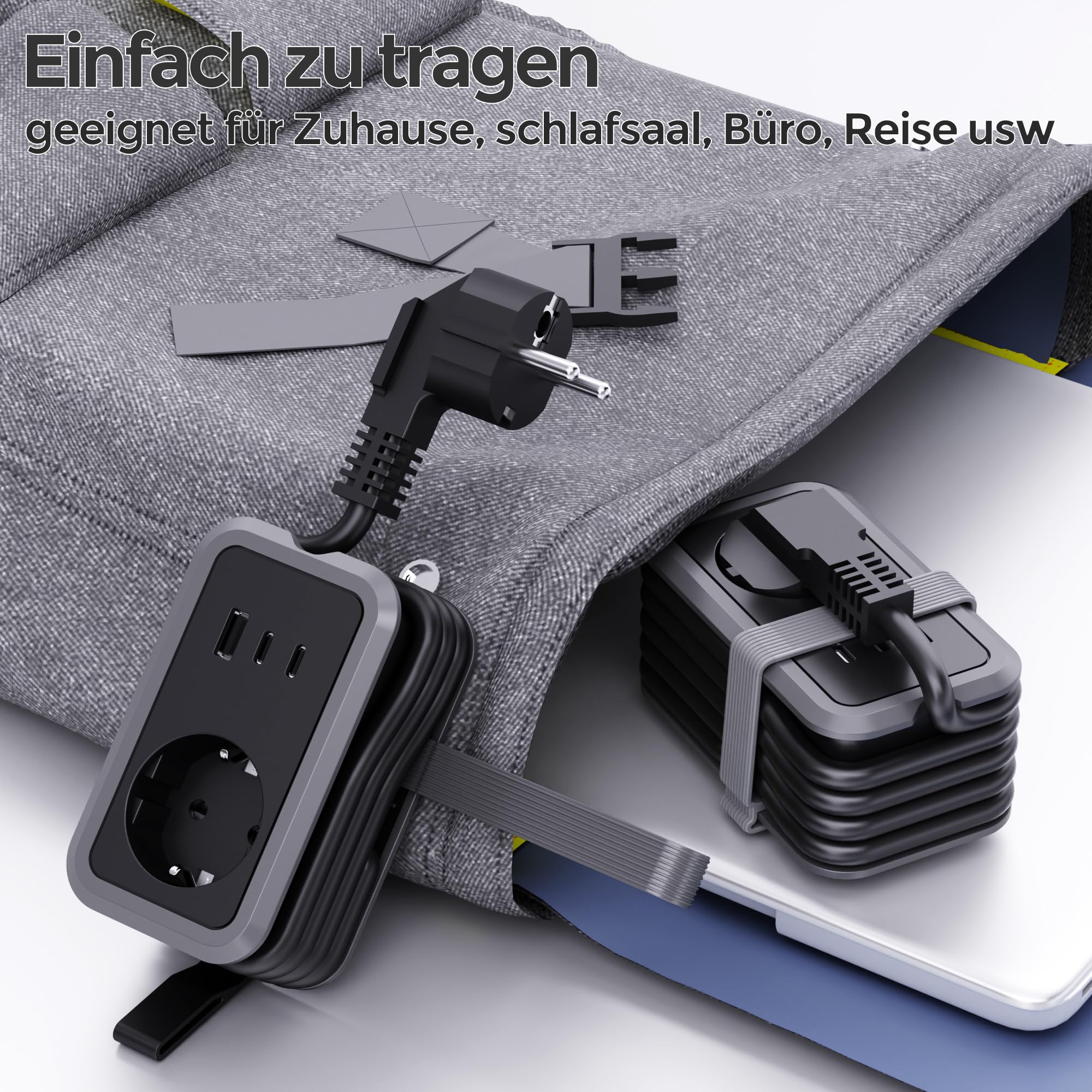 PD20W listwa zasilająca 4 w 1 z wtyczką USB i typu C, 3680 W, 16 A, adapter z wieloma gniazdami i kablem do transmisji danych, do iPada, iPhone'a, tabletów, szara