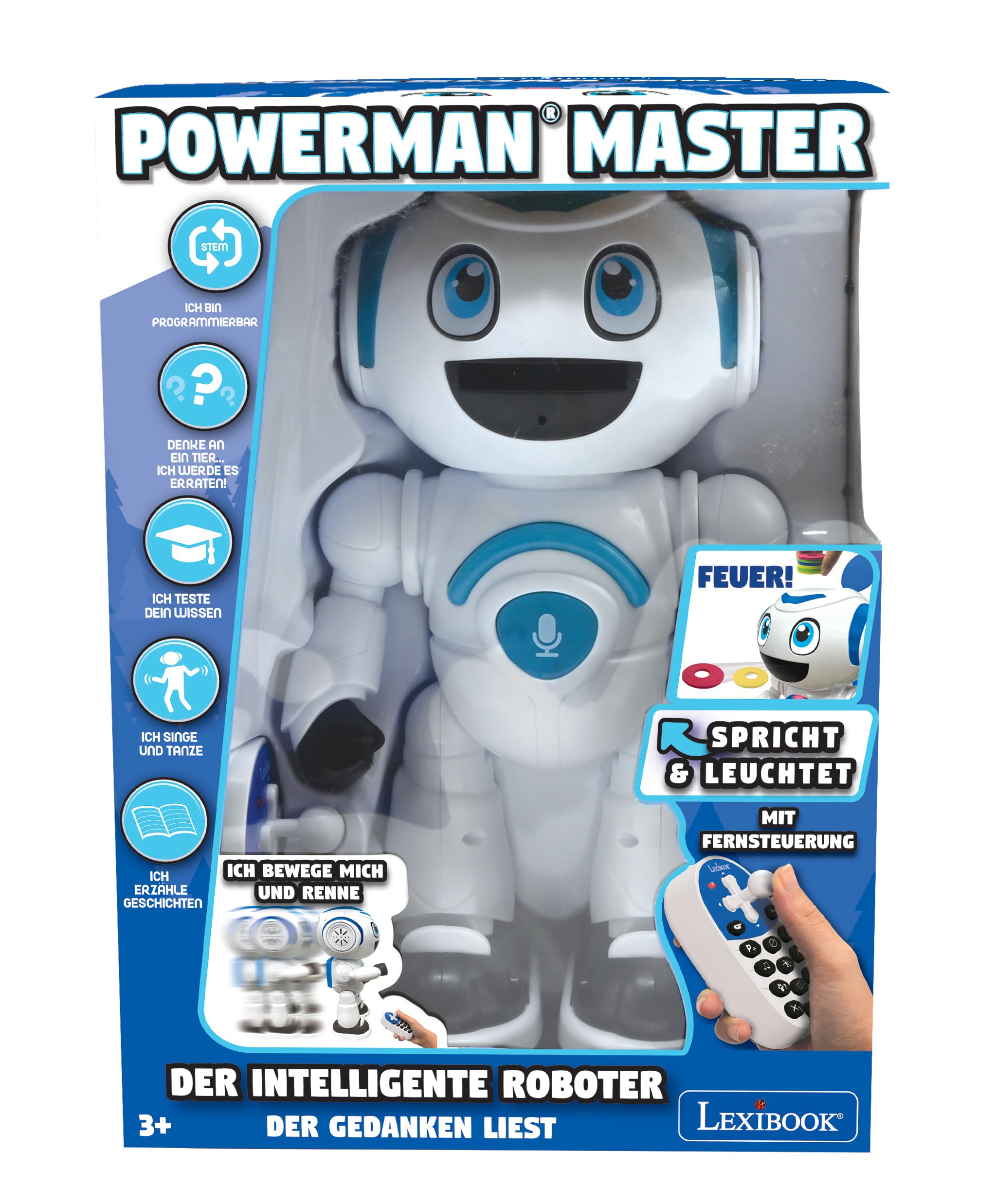 Lexibook, Robot de Juguete Interactivo Powerman Master Junior con Mando a Distancia Stem con música, Baile y Preguntas, alemán, ROB25DE