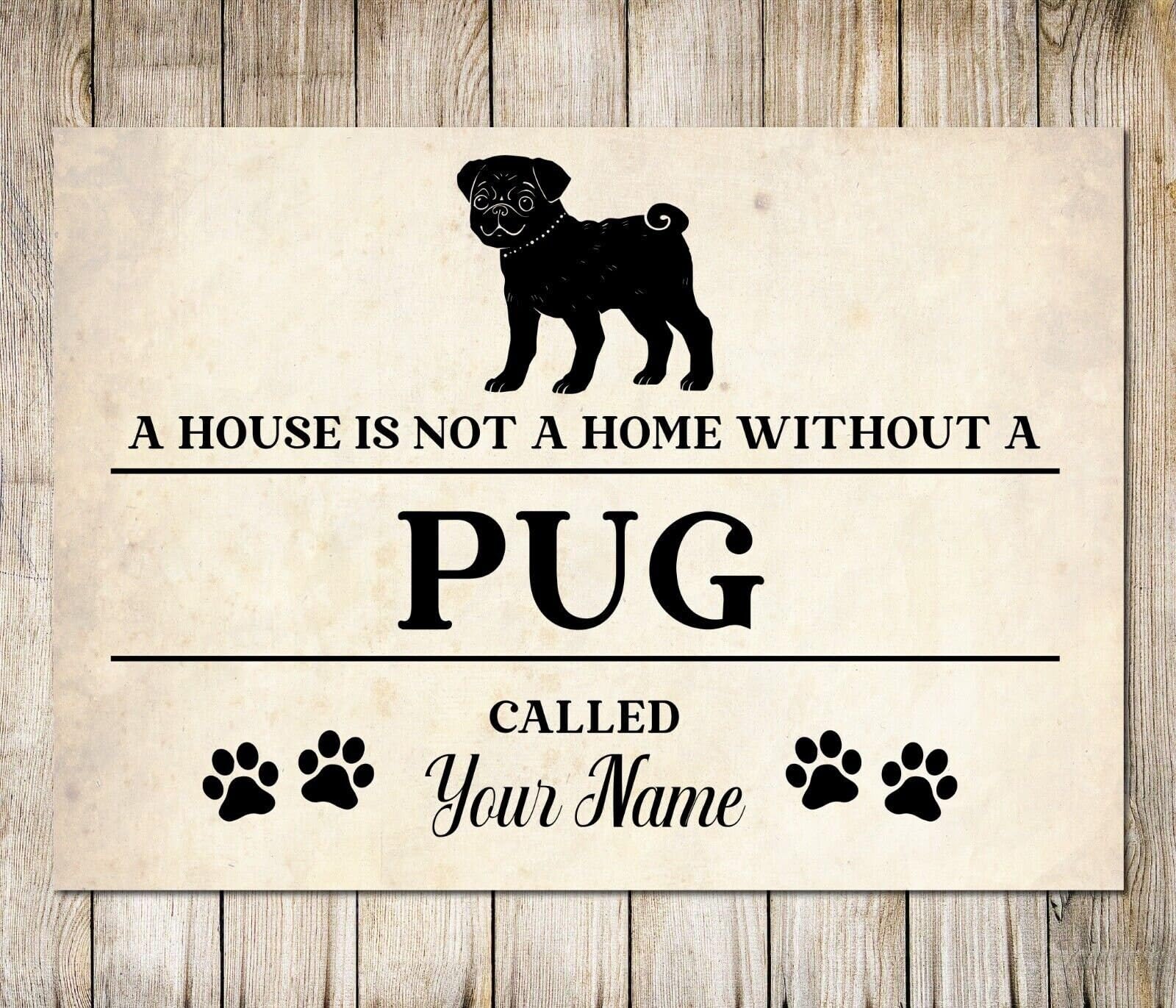 My Pixel Print Metal Personalised Pug Sign Pet Name Dog Homemade Decor Plaque