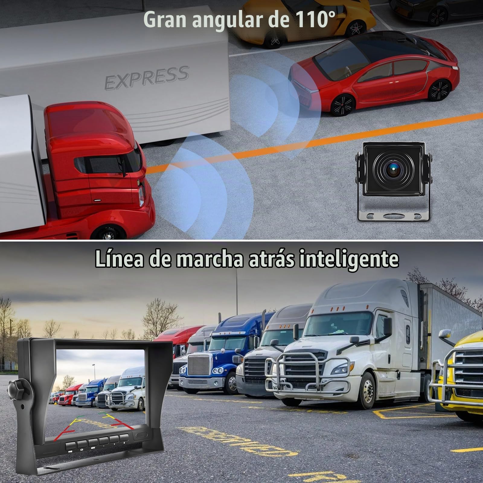 AHD 1080P Cámara de Retroceso Set para LKW Remolque Bus Van Agricultura | 7 Pulgadas LCD Monitor（12-24V）con IP69 Impermeable Visión Nocturna Auto Backup Cámara 33FT Cable 4 Pin Cable