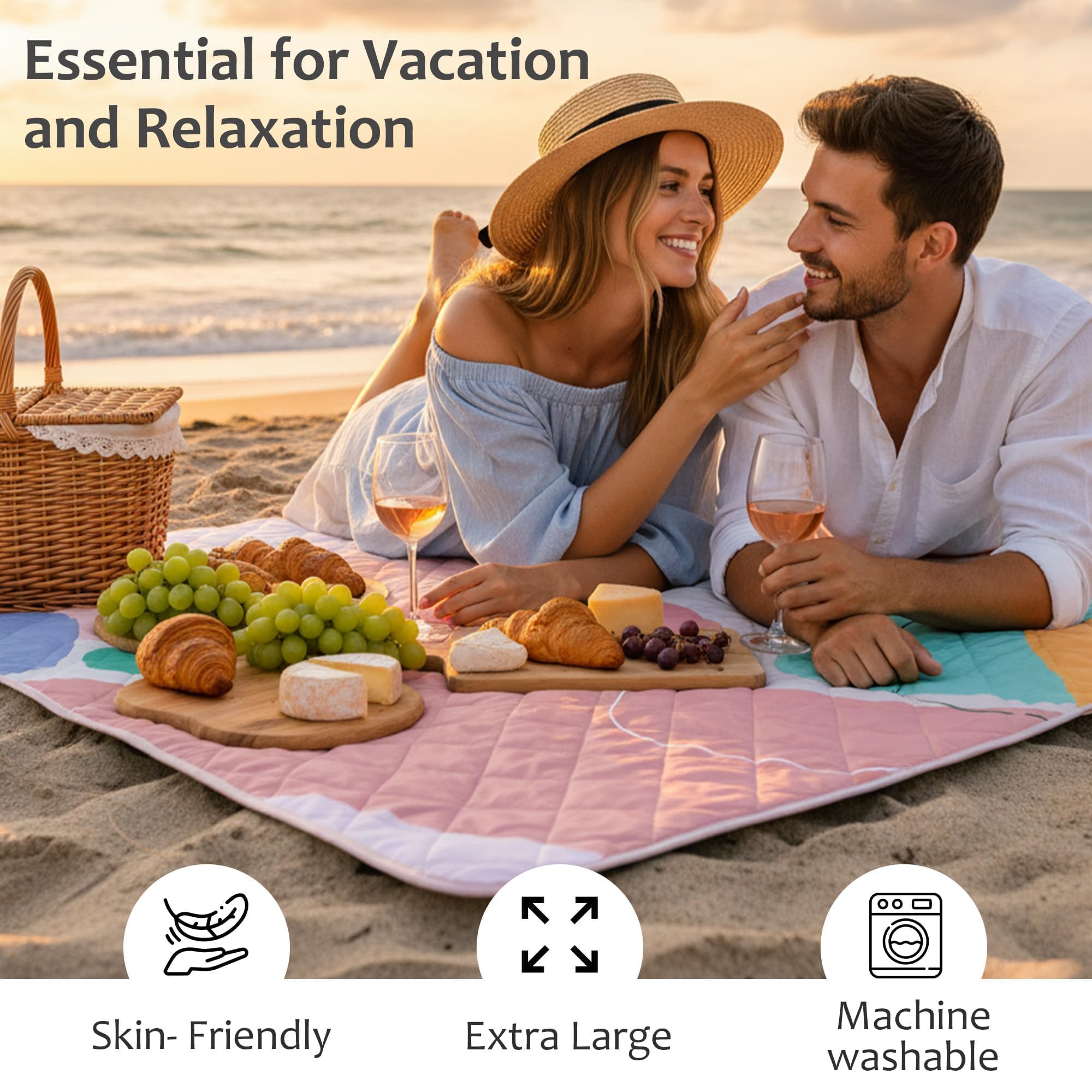 Exclusivo Mezcla Manta de Picnic Impermeable - Alfombra de Playa, Resistente a la Arena, Portátil y Grande, 150 x 200 cm, para Camping, Viaje, Parque y Jardín, Rosa