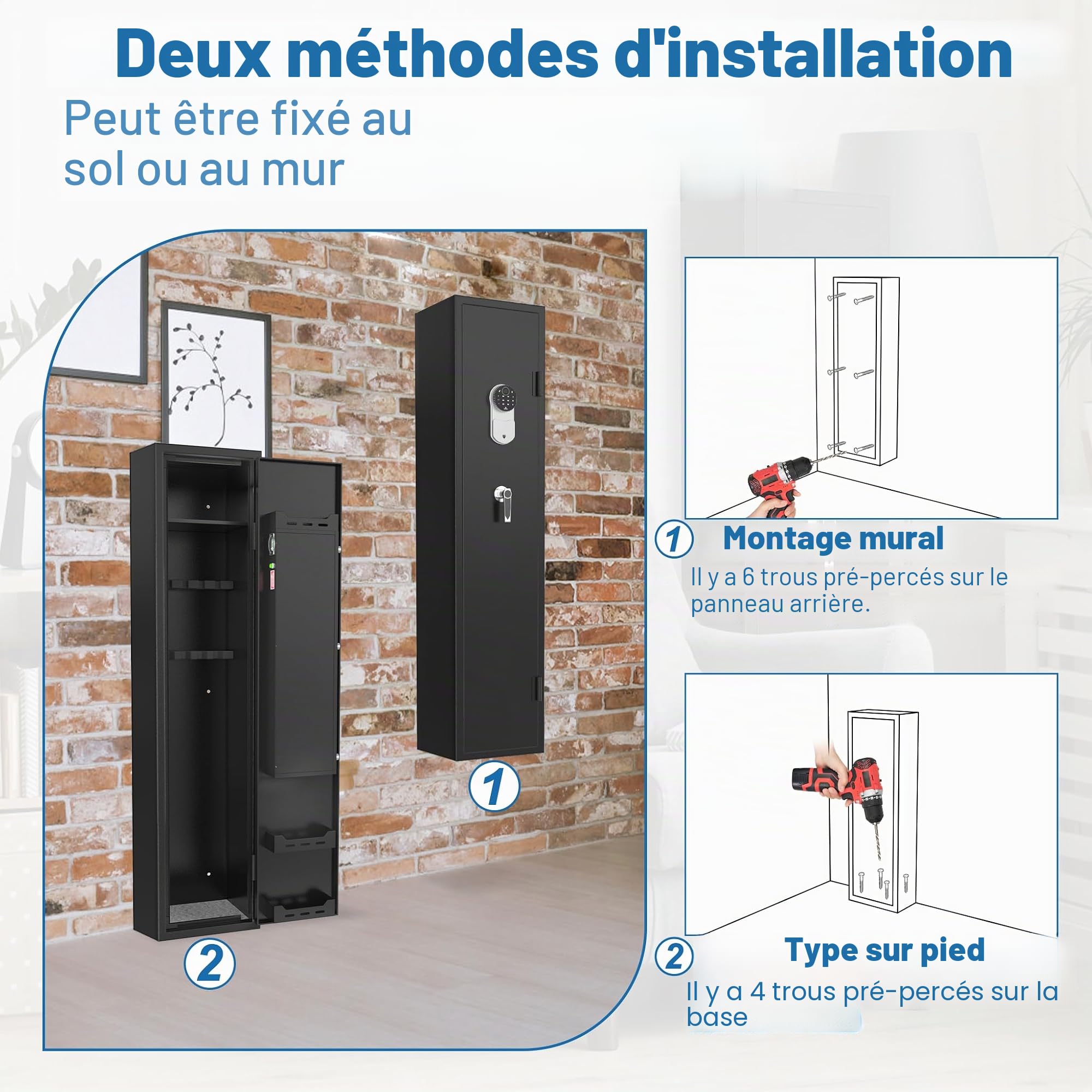 YUENFONG Armoire à armes à munitions pour 3 à 5 fusils - Coffre-fort à armes avec serrure électronique - Avec 2 clés - Réglable - Noir
