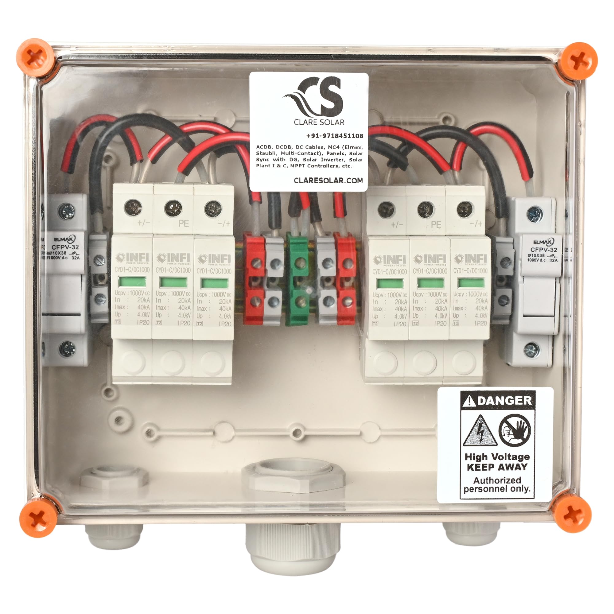 CS Clare Solar DCDB 2 in 2 out 1000V SPD & Fuse - Solar DC Distribution Box for Reliable Solar System Protection