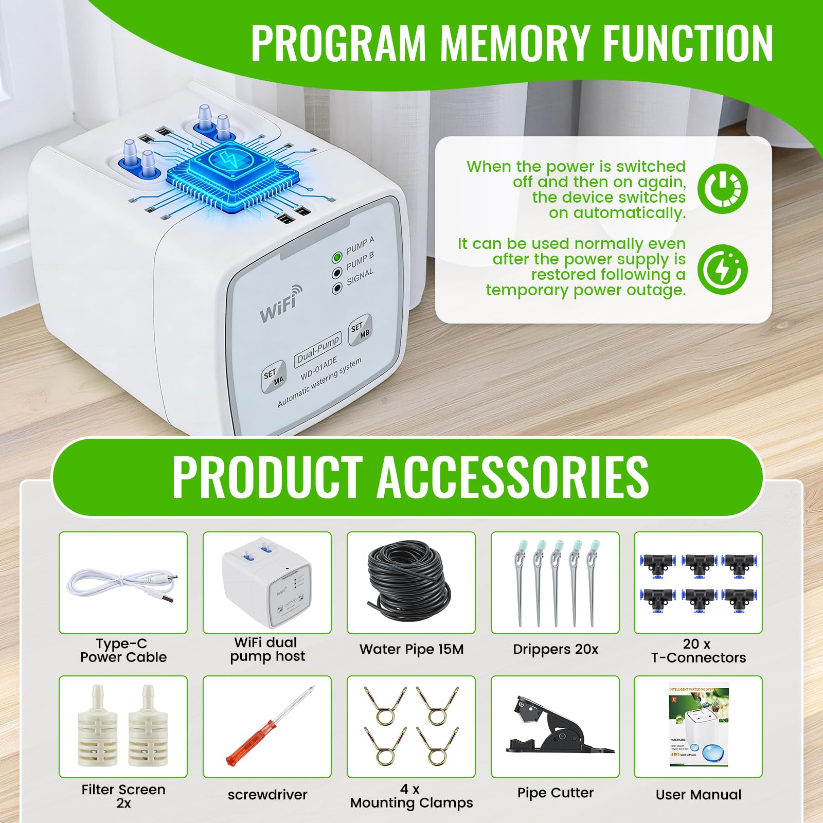 Sistema de riego automático WIFI, sistema de riego por goteo a través de la aplicación, riego automático para hasta 20 plantas de interior, modo automático/manual/inteligente, riego automático en
