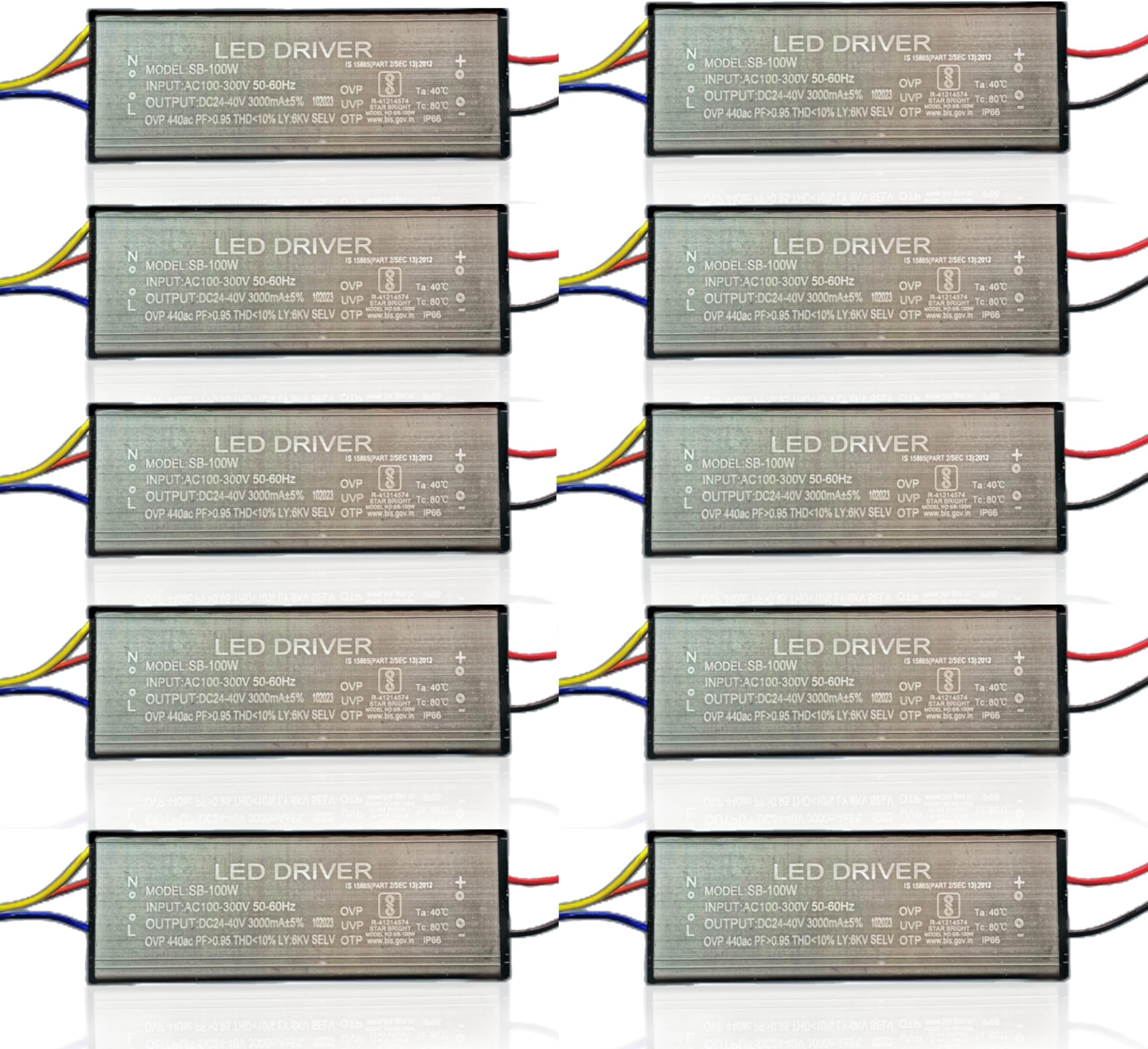 Dreamlux 100W 3000mA IP66 LED Driver with 6Kv Surge, Over-Voltage Protection (OVP), Under-Voltage Protection (UVP), Over-Temperature Protection (OTP) for Street/Flood Light Repairing(Pack of 10)