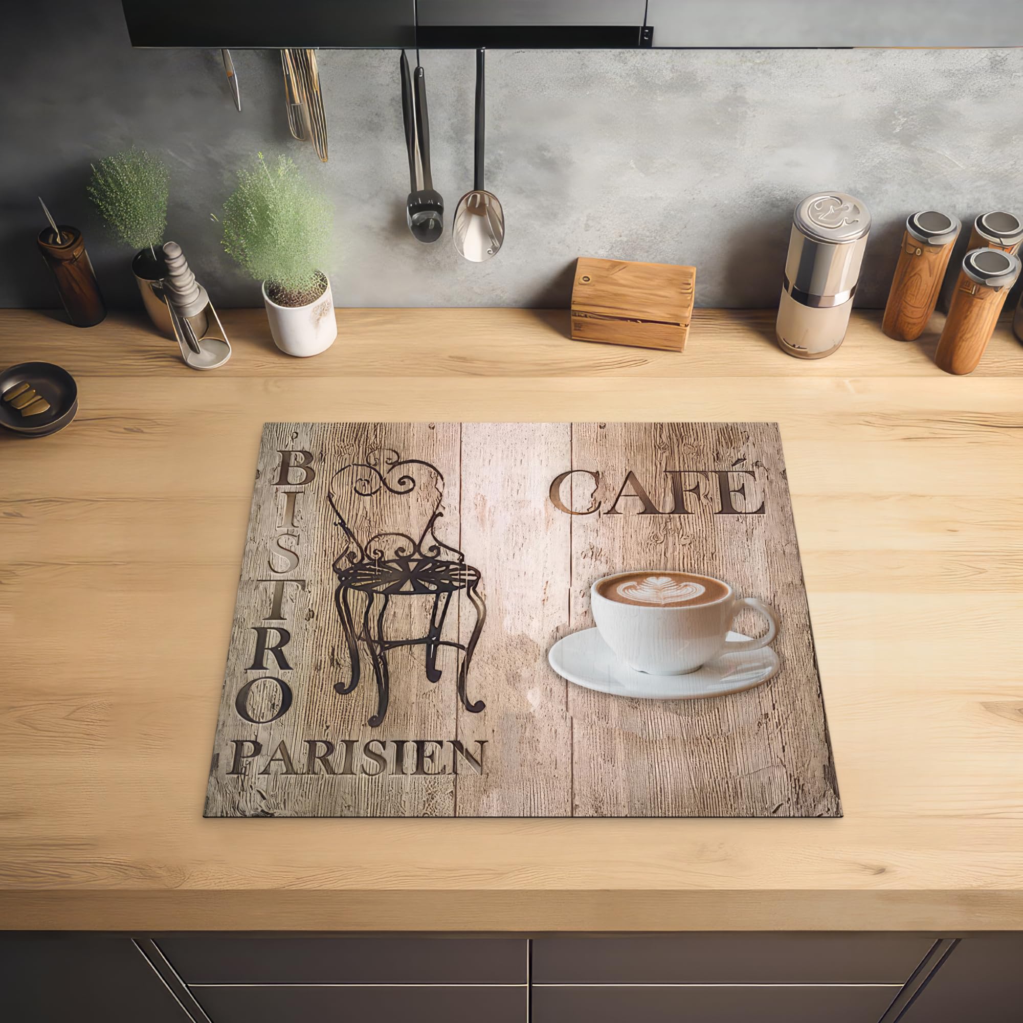 KitchenYeah© Protege Couvre Plaque De Cuisson Décoration Cuisine Tapis Protection Protecteur Induction 60x52 cm Bistro Parisien - Café - Café - Vendanges - 60x52 cm
