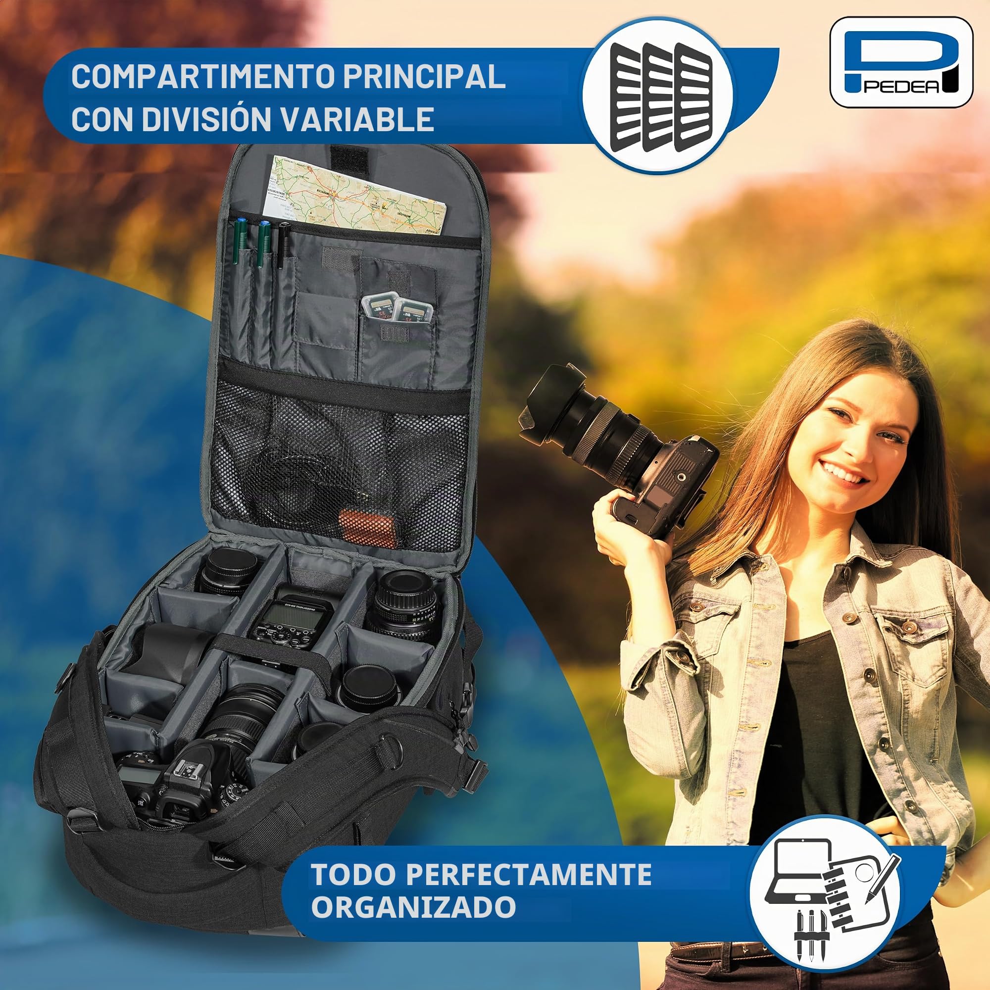 PEDEA SLR Bolsa de la cámara, negro, Mochila