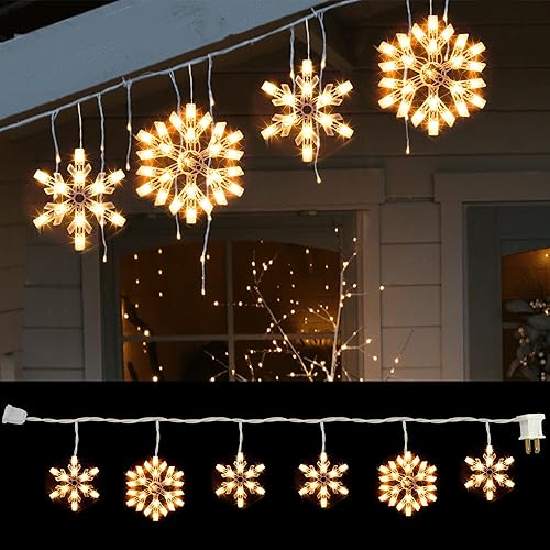 Luces de copo de nieve de 8.5 pies con 6 gotas, 100 luces transparentes de cadena de luces de Navidad, enchufe y juego de luces de cortina de
