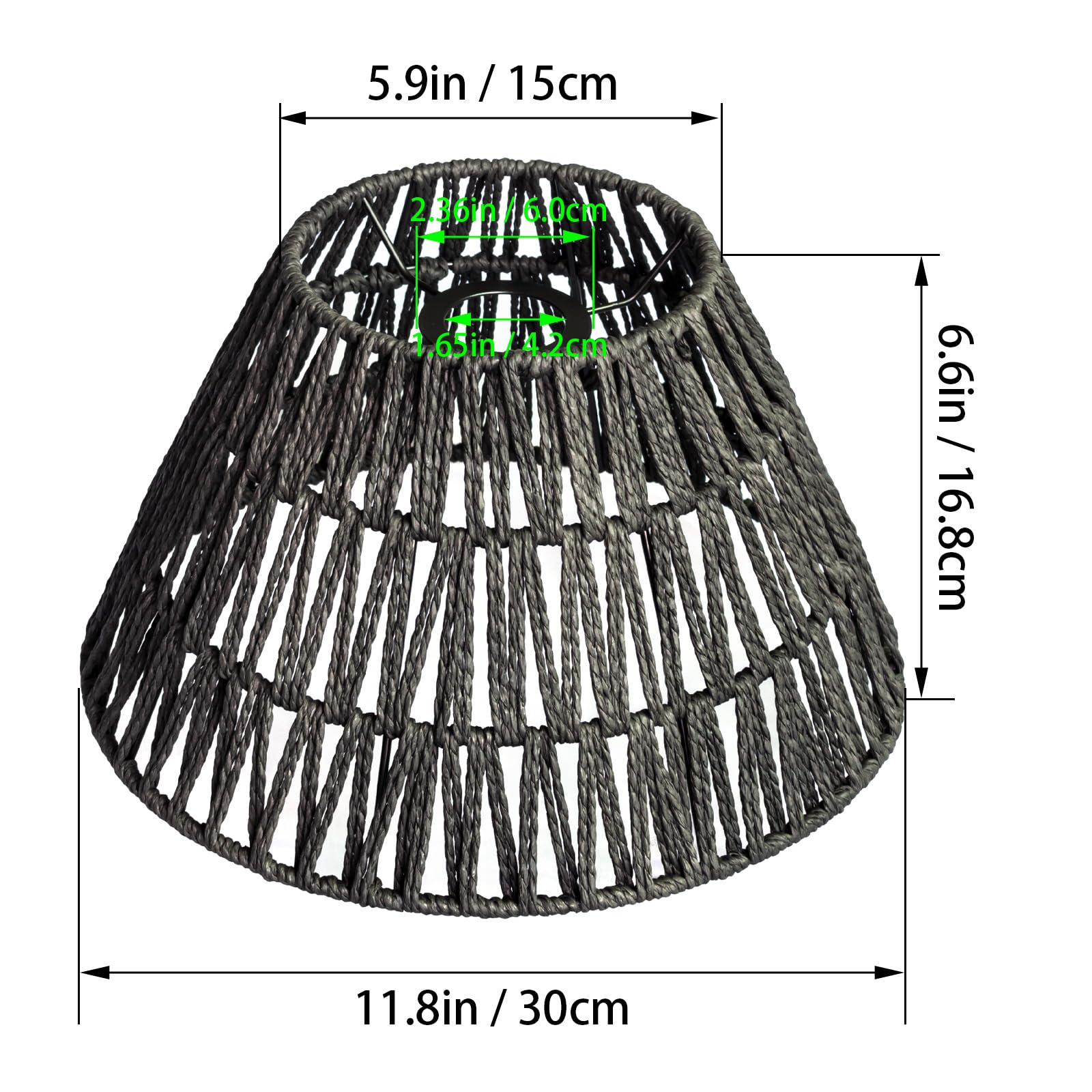 Paralume in stile bohémien, in rattan, lampadario da parete, in vimini, paralume da tavolo/scrivania (nero, 2 pezzi, diametro 30 cm x altezza 17 cm)