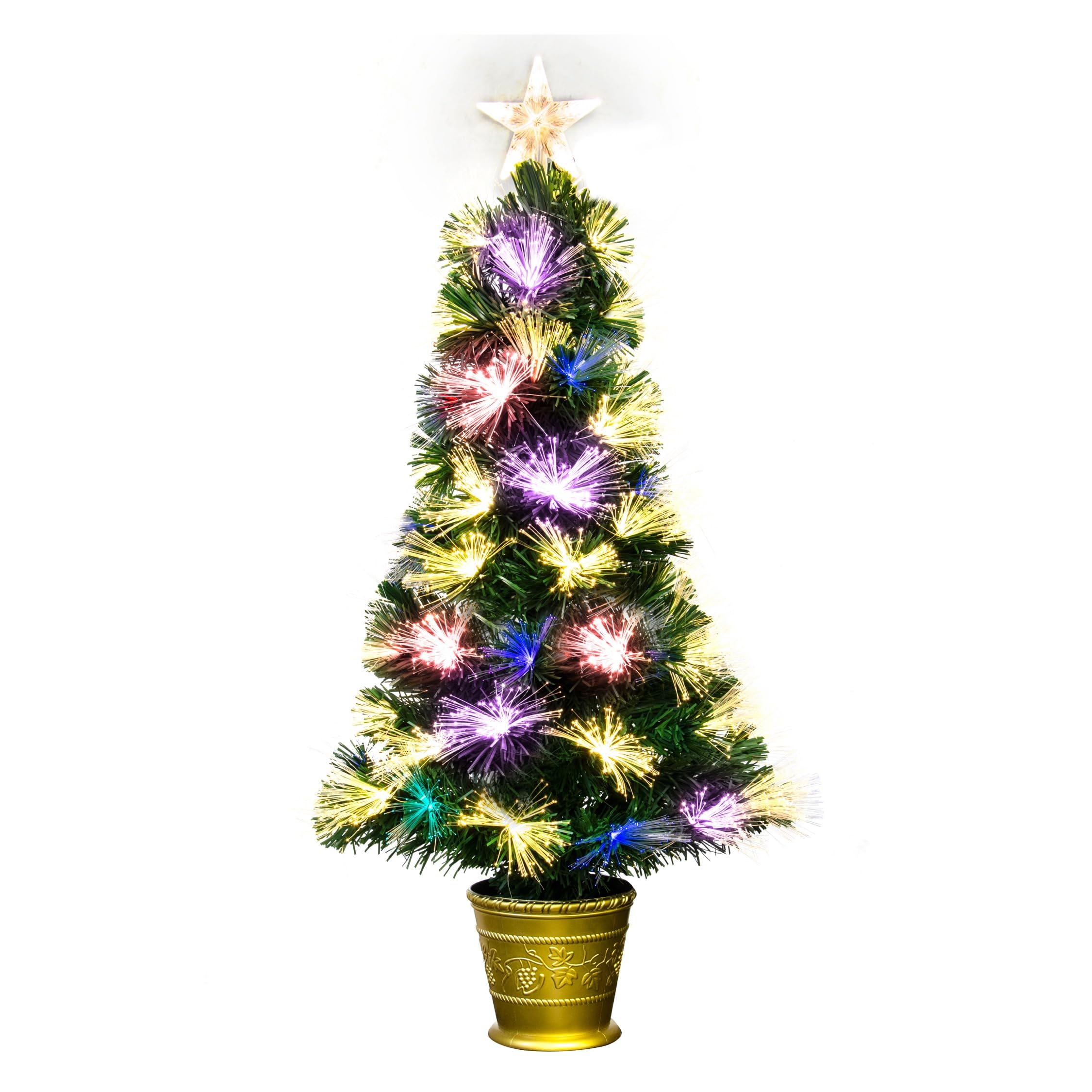 Christmas Tree World Green | 3Ft Artificial Vesuvius Fir Fibre Optic Tree | Bushy And Luxury Quality Pvc Tips, Warm White Lighting | Easy To Assemble And Take Down | 45Cm Diameter