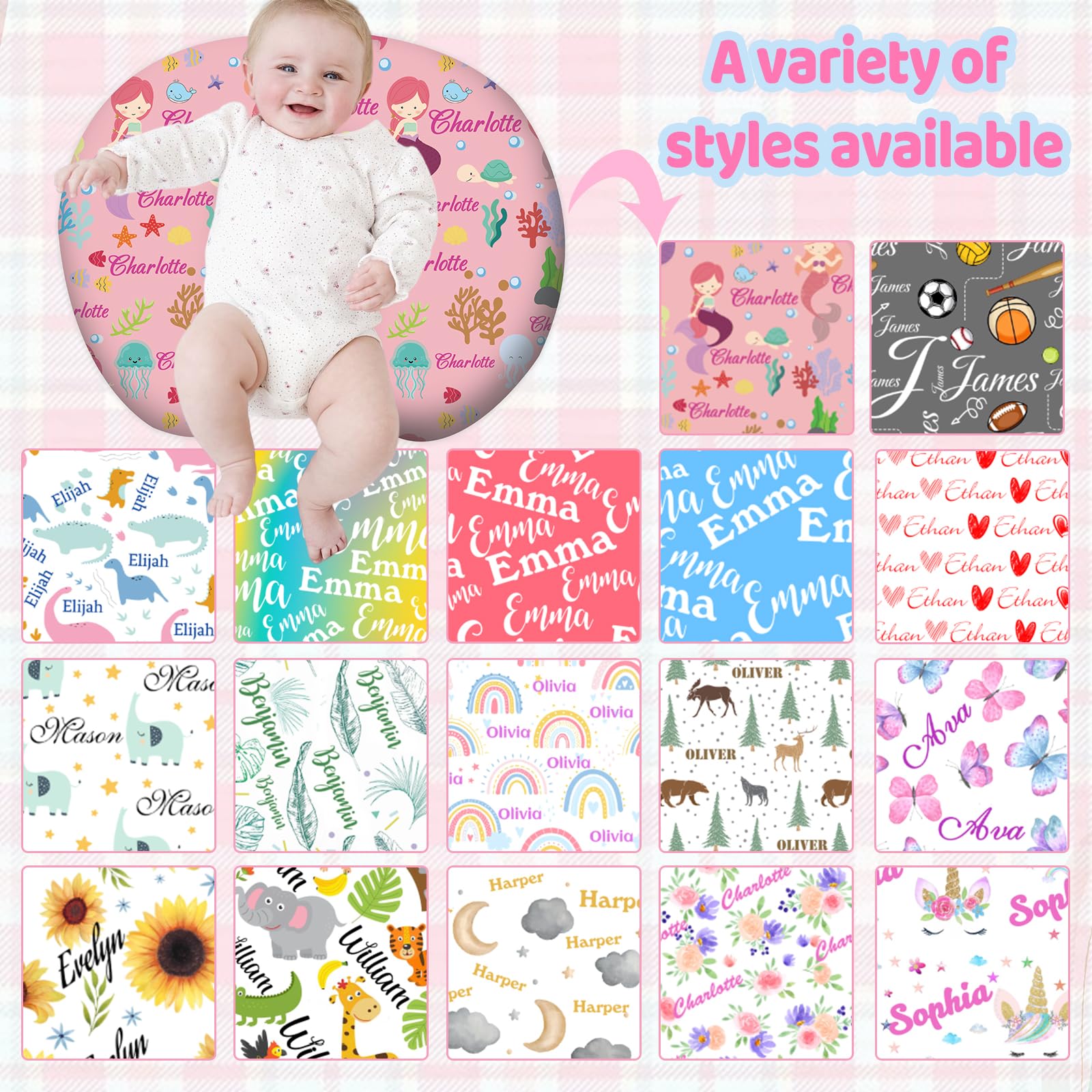 Custom Baby Nursing Pillow Cover Personalized Nursing Pillow for Breastfeeding Baby Boy Girl Newborn Essentials