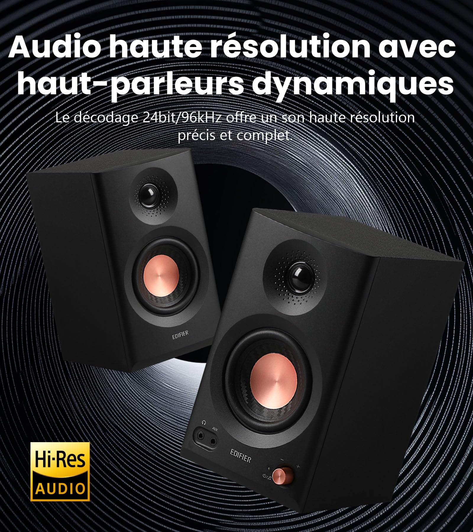 Edifier MR3 - Haut Parleurs de Studio Compacts 2.0, Hi-Res Audio, Bluetooth V5.4, Contrôles physiques, RCA, AUX, Application Mobile, 2x18W, Noir