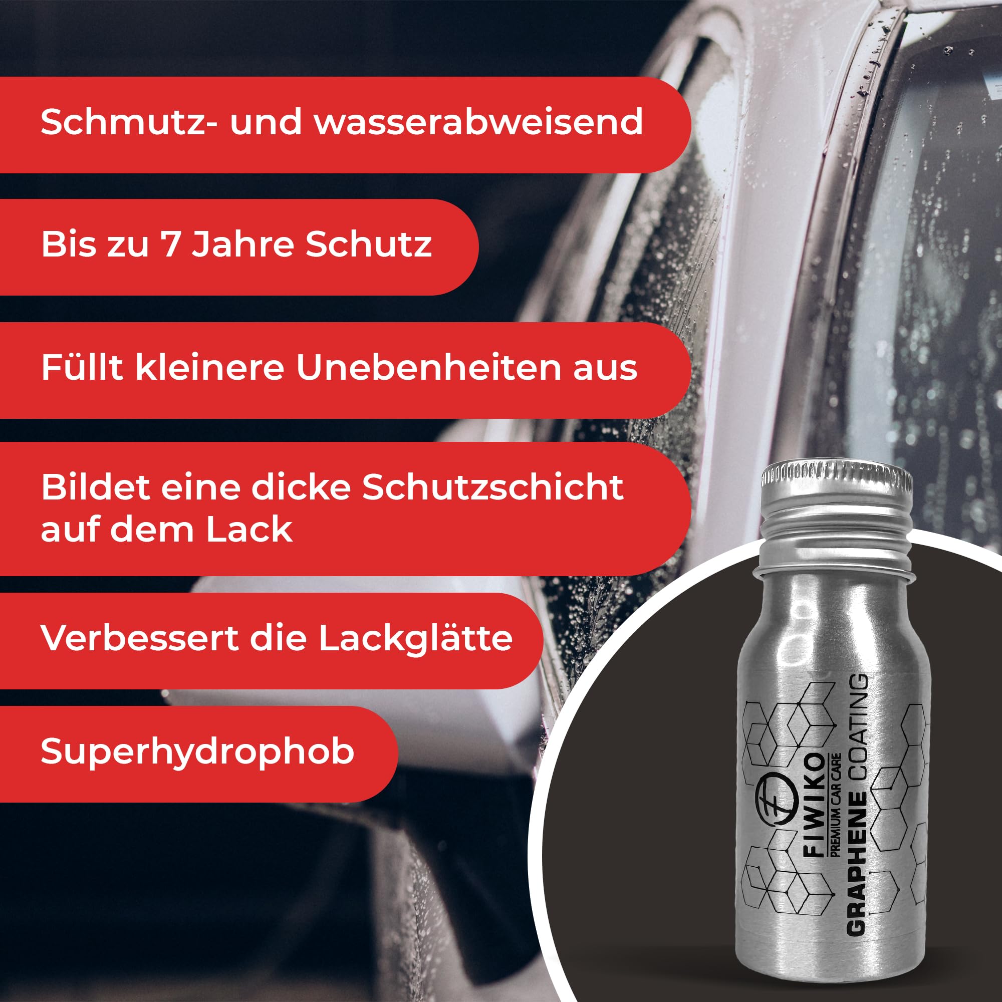 Premium Graphene Coating Kit 30 ml – bardzo trwała ochrona lakieru – głęboki połysk i silna hydrofobowość – nano powłoka grafenowa do samochodu, motocykla i felg – profesjonalna jakość