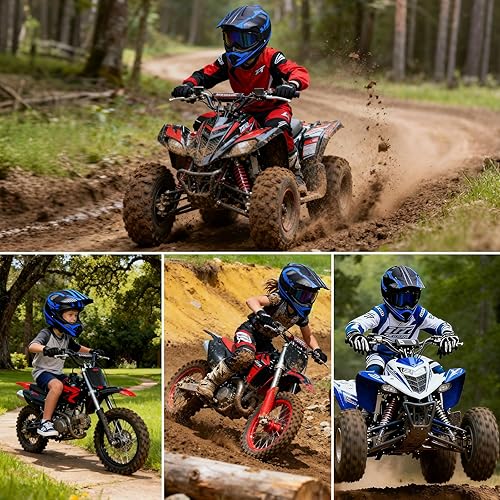 Miniatura 7 de Casco de motocross para niños jóvenes, casco de motocicleta Dirt Bike todoterreno con (gafas, guantes, máscara), juego de 4 piezas, casco de cara