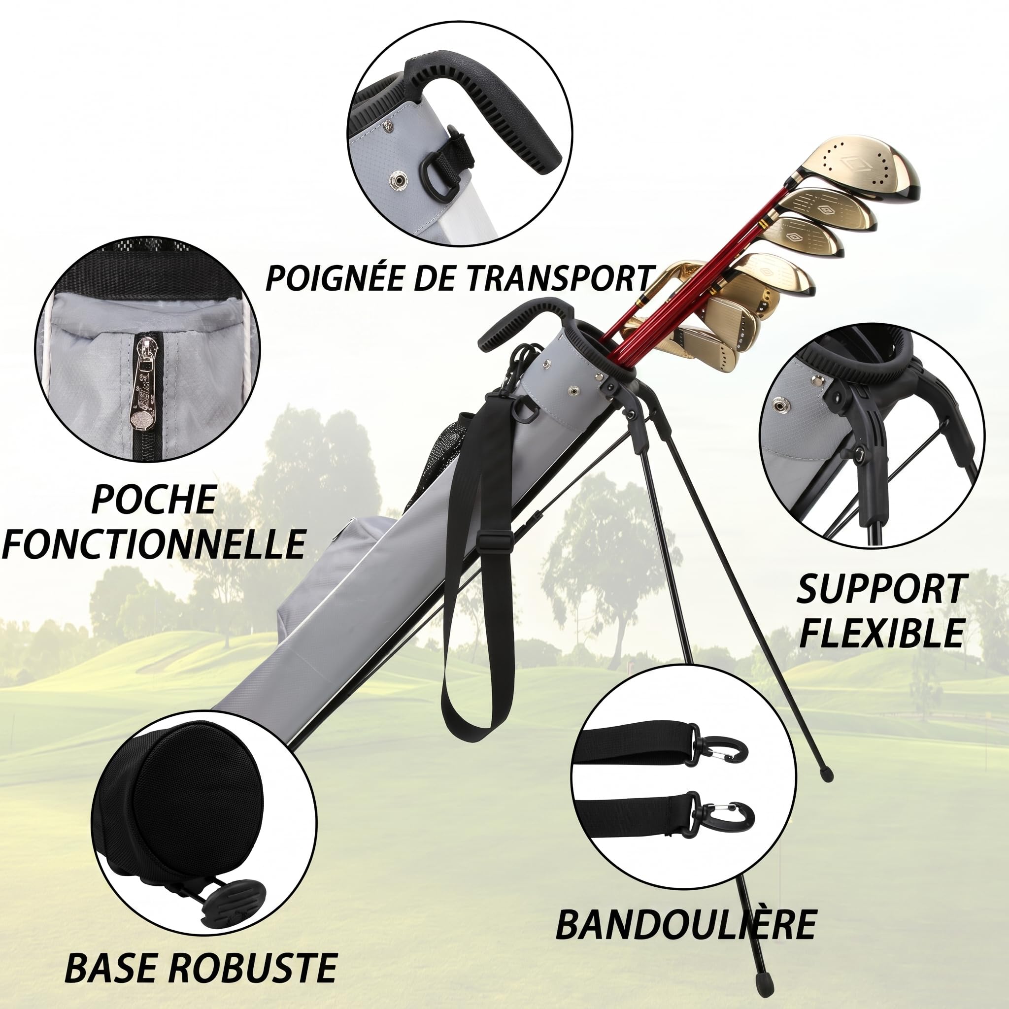 PGM Sacs de golf - Sac de golf léger PGM avec sangle et support - Facile à transporter et durable - Sac de golf pour le terrain de conduite, par 3 et les parcours exécutifs - Sac pour pistolet de golf