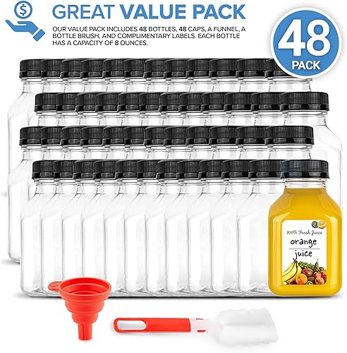 Miniatura 9 de Botellas de jugo con tapas para jugos y batidos botellas de plástico vacías transparentes reutilizables con tapas recipientes de 8 onzas para mini