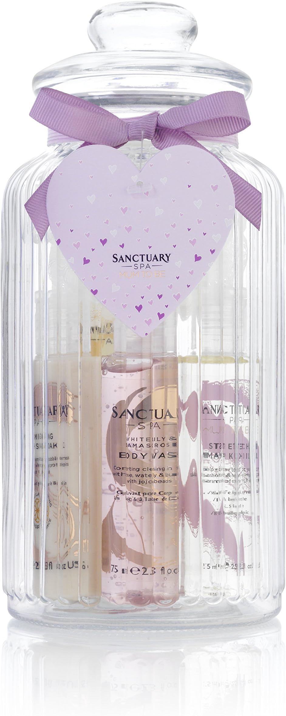 Sanctuary Spa Baby Shower Gift Set, New Mum Pamper Jar with Stretch Mark Oil, Shower Gel, Hand Cream and Bubble Bath