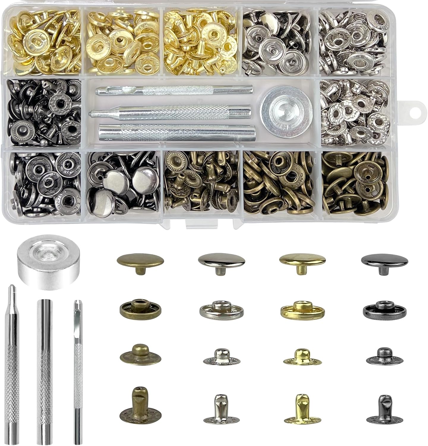 Guohaw 100 Set Leather Snap Fasteners Kit 4 Color 12.5 Mm Metal Snaps for Clothing