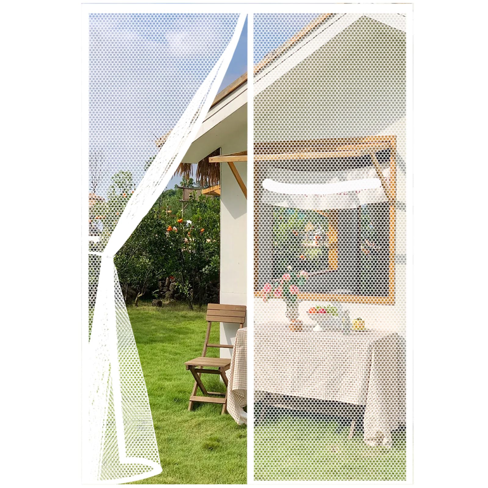 Fly Screens for Doors 56 x 225 cm Keep Insects Out Self-Sealing Powerful Magnets Cat Screen Door Easy to Install Without Drilling for Patio Bedroom Sliding Kitchen, White
