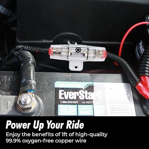 Miniatura 2 de InstallGear Cable de alimentación AWG calibre 8 de 1 pie con portafusibles de 100 amperios AGU - 99.9% de cobre libre de oxígeno - Cable de