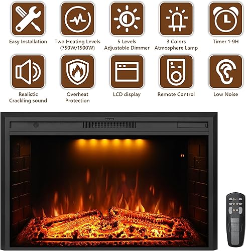 Miniatura 6 de Dreamflame Chimenea eléctrica de 50 pulgadas, chimenea de pared eléctrica con control remoto, troncos realistas y sonido agrietado, protección