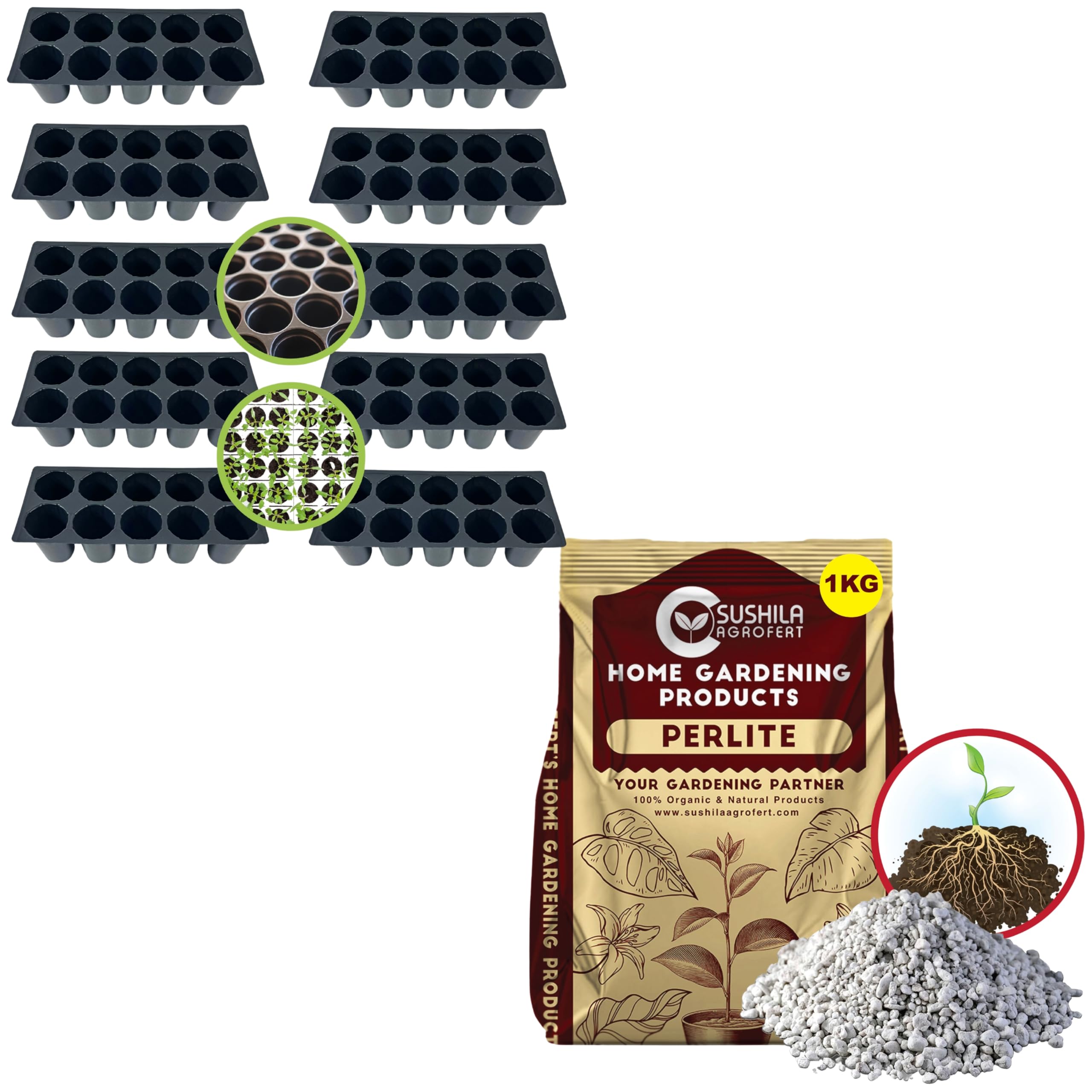 Plastic 10 Cavity Big Size Seed Germination Tray... Black and Perlite for Plants 1KG Potting Mixture Soil Best for Indoor Outdoor Plants-picture-32
